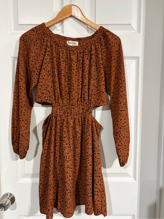 Peach Love California Dresses & Skirts - Peach Love Rust Brown Printed Long-Sleeve Dress w/side cut outs